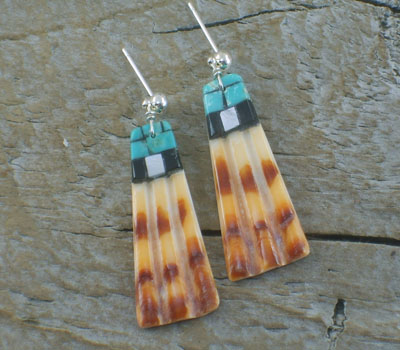 Native American Earrings Spiney Oyster Turquoise Jet Inlay 2